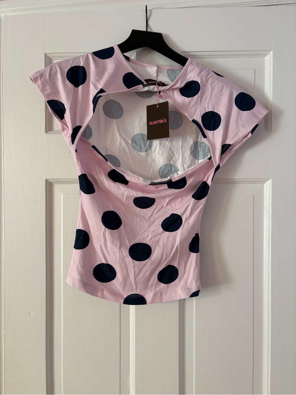 Susmie's Pink Polka Dot Cutout Crop Top